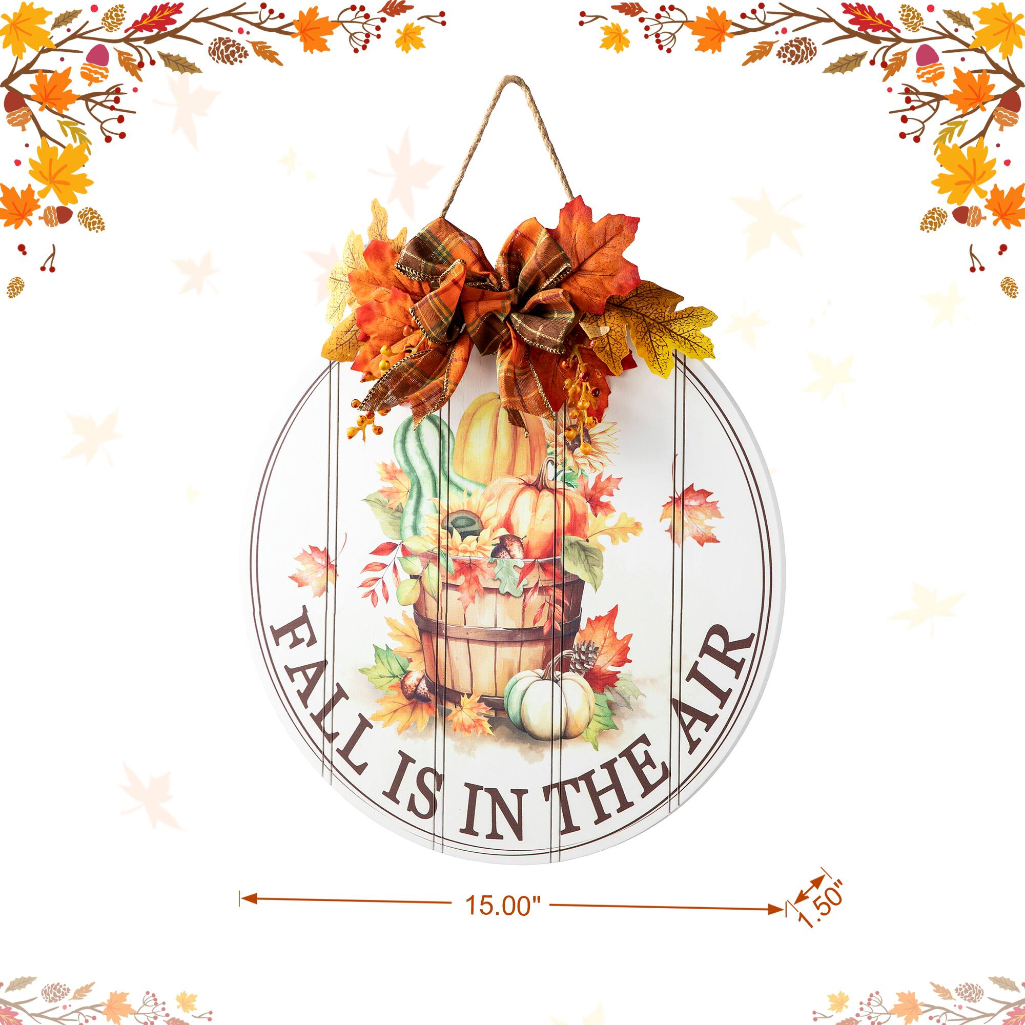 Glitzhome® 15" Fall Wood Round Word Sign Door Hanger